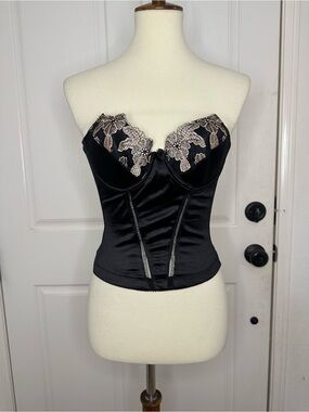 Vintage NWT Black Lace-Accent Bustier Corset Top - Women Intimates